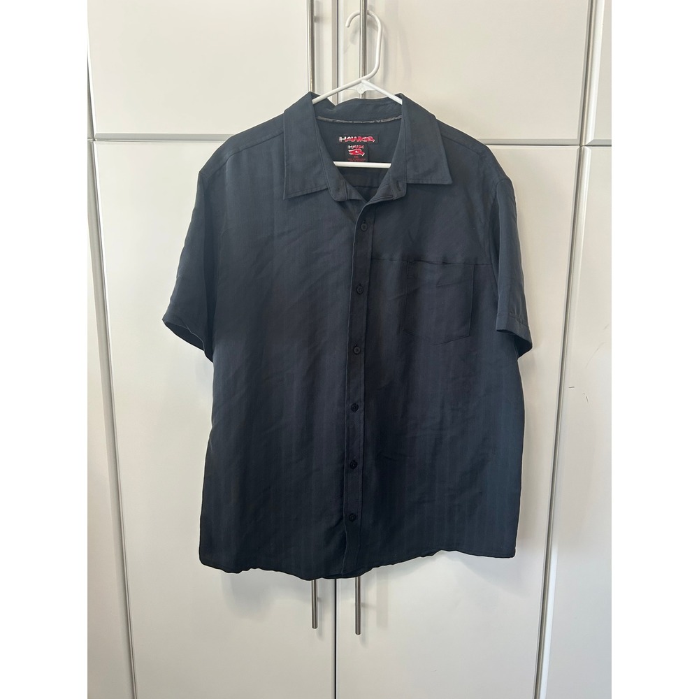 Tony Hawk Mens XXL Black Camp Collar Short Sleeve Button Up Shirt Textured Skate